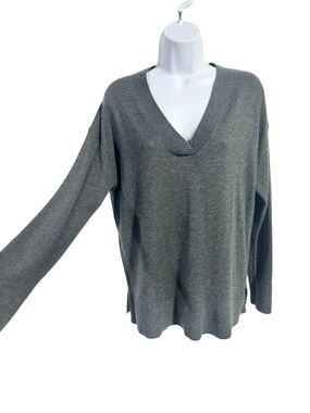 LOFT Charcoal Gray V-Neck Relaxed Knit Sweater - S